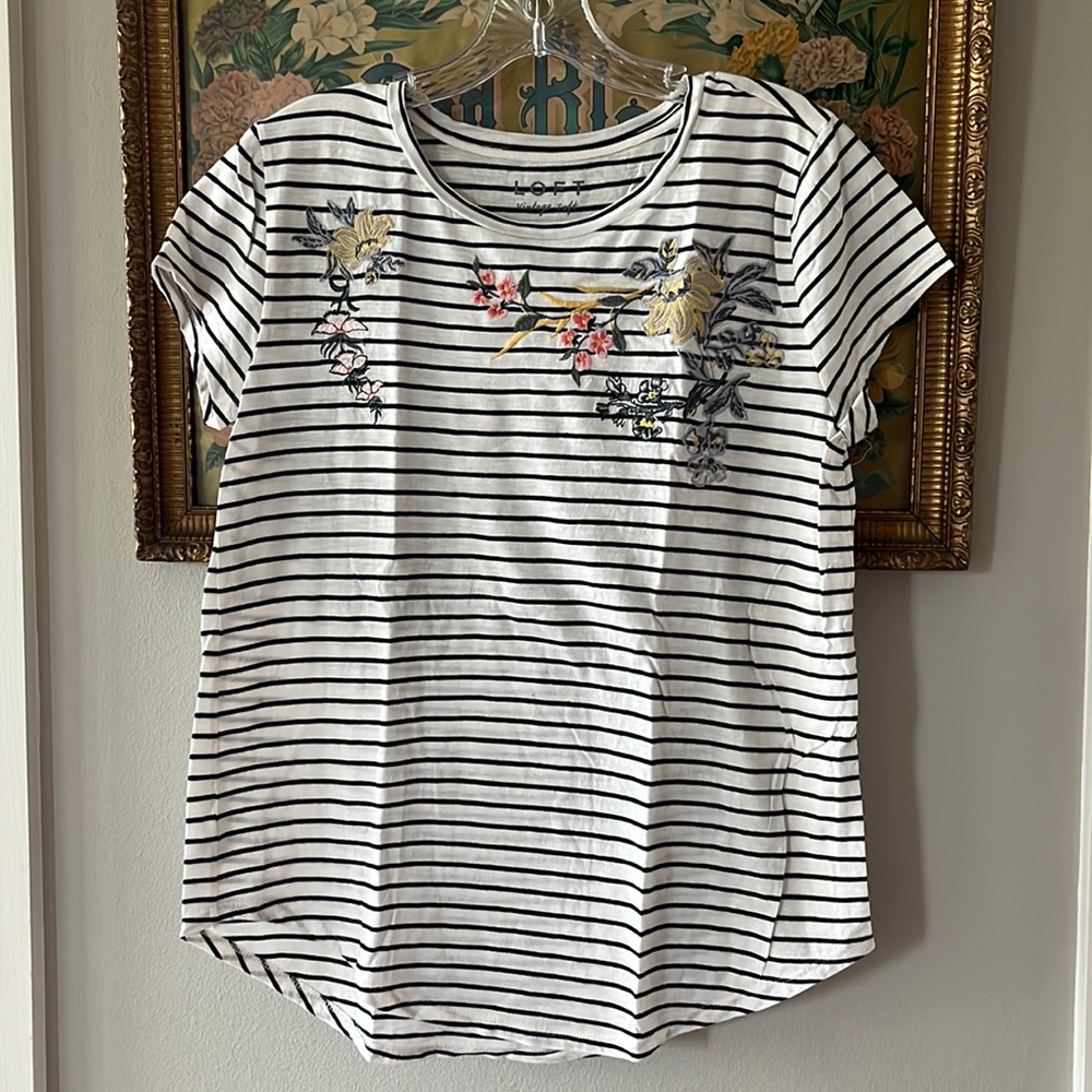 Loft Navy and White Striped Tee. EUC. Size M